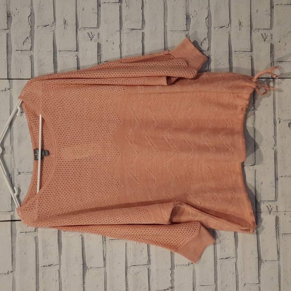 SOHO NY&Co Jeans Sweater Women's Size XXL Pink Open Knit Drawstring Accent
